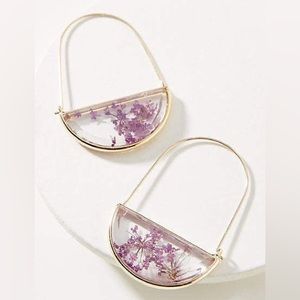 🆕 Anthropologie 💜 Large Stone Flower Crescent Hoop Earrings